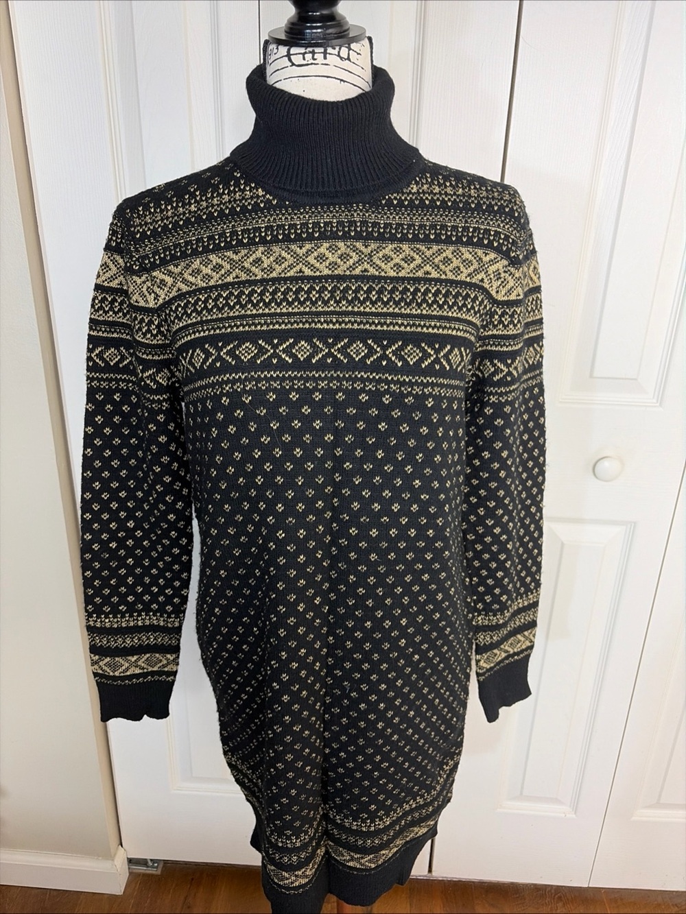 Lauren Ralph Lauren Women’s Black/Gold Fair Isle Black Label Sweater Dress  XL